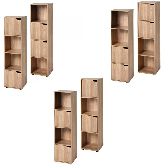 Calicosy - Regal with 4 compartments in wood-look finish - 2 sliding doors - Modular storage furniture - Solid and functional - Bedroom, living room, office - Contemporary design - B30.7 x D29 x H120cm