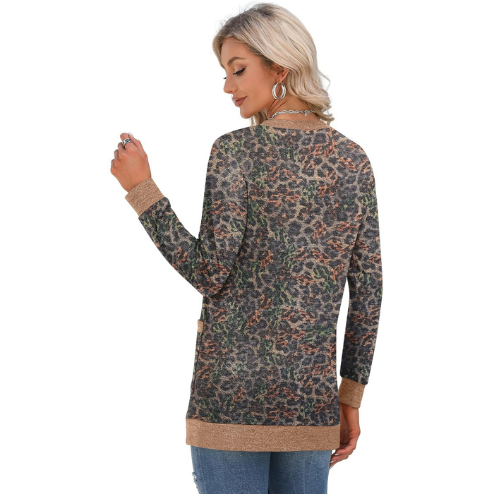 Жіночий довгий в'язаний кардиган Grecerelle Leopard, чорний, з кишенями та V-подібним вирізом