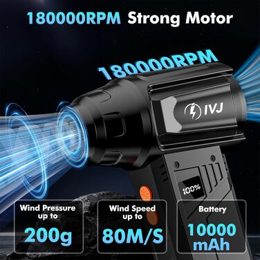 Електричний пилосос IVJ BL08: 4-ступеневий, 180000 об/хв, з акумулятором 10000mAh, USB, для чищення ноутбука, клавіатури, авто та офісної техніки