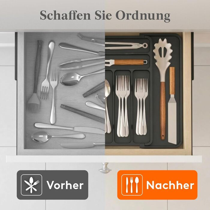 Органайзер для столових приборів Lifewit в шухляду, розсувний, 7-9 відділень, 35-48 см, чорний