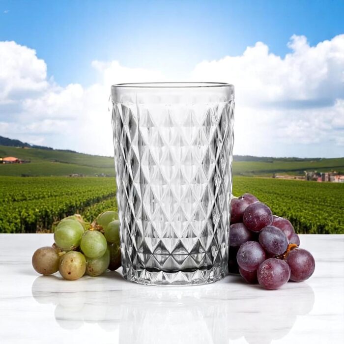 Вінтажний набір з 6 кольорових склянок для вина та напоїв з діамантовим візерунком, склянки Long Drink, коктейльні склянки з тисненням, склянка для води, келих для вина, склянка для напоїв