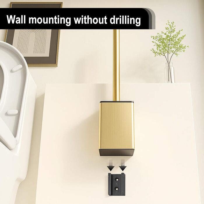 Настінна щітка для туалету DAZI з кріпленням без свердління, нержавіюча сталь, сучасний дизайн, знімний внутрішній стаканчик, золотий колір