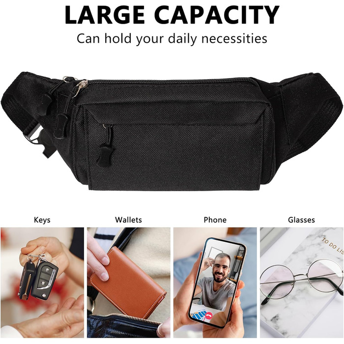 Гірчатка на пояс для жінок та чоловіків, водонепроникна сумка на стегно з багатьма кишенями для спорту, подорожей, бігу, походів, велоспорту, чорна