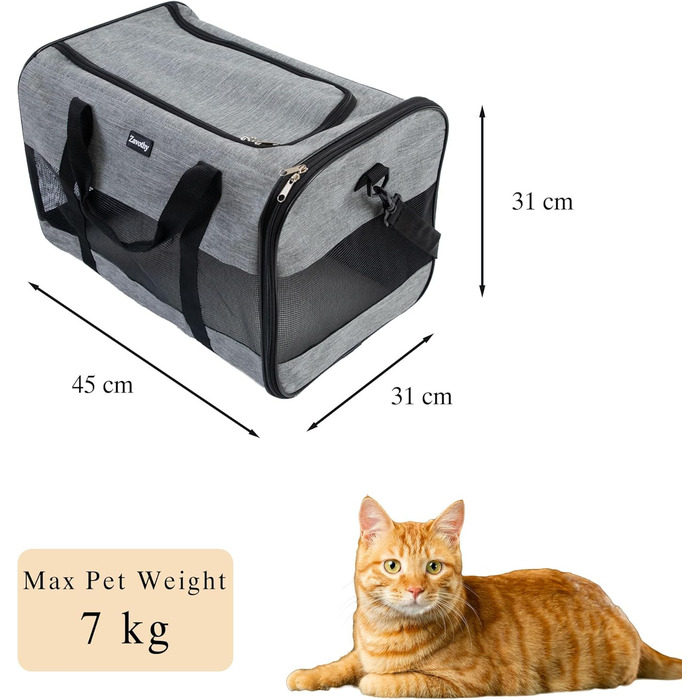 Транспортна сумка для котів та собак, дихаюча та складна, транспортна переноска з регульованим плечовим ременем, знімна плюшева матрацна подушка (Сірий, L)