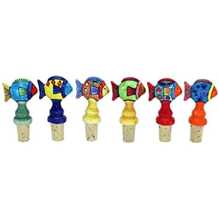 Bottle Stoppers, Wine Stoppers, Bottle Closures, Ceramic with Natural Cork, Fish Set/4 (GZ-2952)
