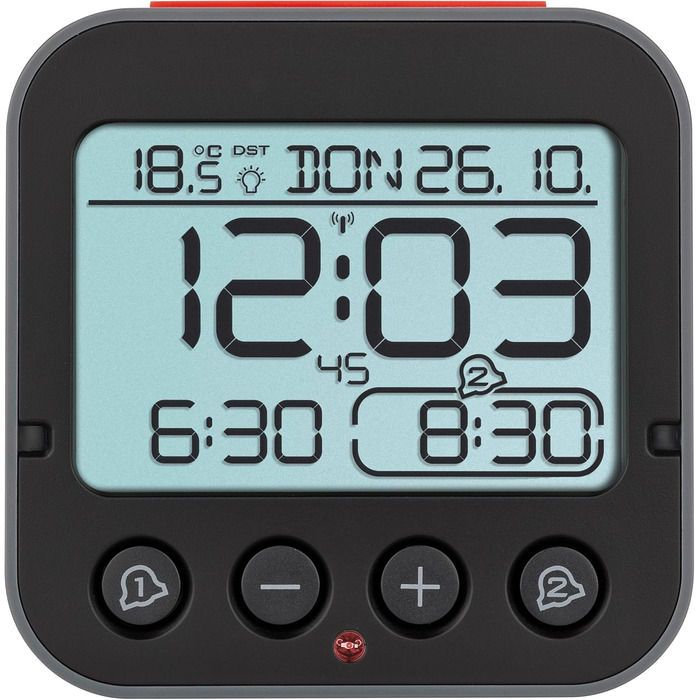 TFA Dostmann Bingo 2.0 Digital Radio Alarm Clock with Temperature Display, Plastic, Black, (L) 95 x (W) 41 x (H) 96 mm