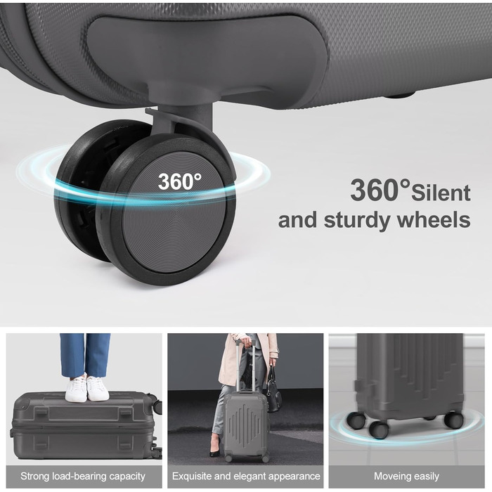 Набір валіз LALAHO 4 шт. з ABS, сірий, з телескопічним ручками, ручна поклажа