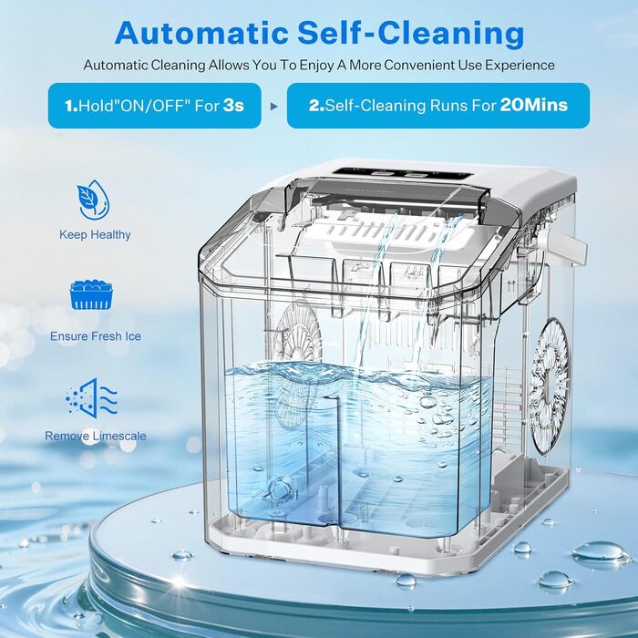 Льодогенератор Ice Cube Maker 12 кг/24 год, 2 розміри кубиків льоду, самоочищення, білий - для дому, офісу, бару