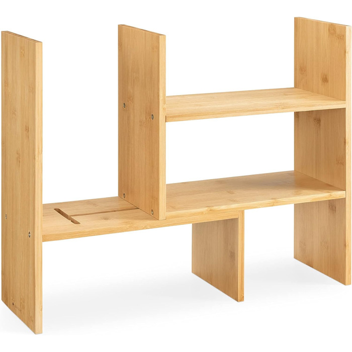 Navaris Acacia Desk Organizer 64x15.5x40 - Desk Shelf Organization System Adjustable - Corner Shelf for Kitchen Office Bathroom Shelf Attachment - Natural (Light Brown)