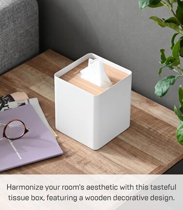 Yamazaki 5180 RIN Tissue Case Square, White, Steel/Wood, 13 x 13 x 15.5 cm