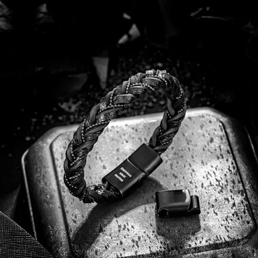 Чоловічий шкіряний браслет преміум-класу, чорний та коричневий, з нержавіючою сталевою застібкою-магнітом, 22 см