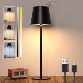LED акумуляторна настільна лампа з регулюванням яскравості, USB-C, металева, водонепроникна IP44, 5600mAh, 5W, чорна