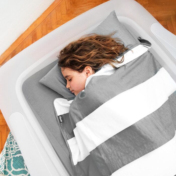 Надувне дитяче ліжко Shrunks® з бортиками - зручне для подорожей, кемпінгу та готелів. Біле/коричневе ліжко-матрац 152 x 94 см для малюків