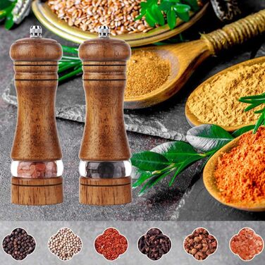 Механічна соляна млинка Pfeffermühle з дерева, набір 2 шт. з керамічним жорном, регулювання помелу, висота 16,5 см, ретро, XL