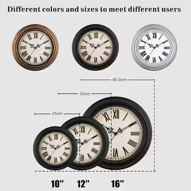 Plumeet Wall Clock - Quiet Retro Classic Wall Clock without Ticking for Living Room, Bedroom, Battery Operated (Roman Numerals) (Black, 40.6cm)