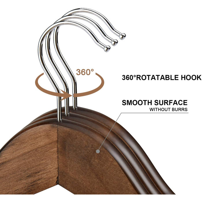 Дерев'яні вішалки для одягу HOUSE DAY, 20 шт. з горіха, стабільні, обертаються, для сорочок, костюмів, 44,5 см