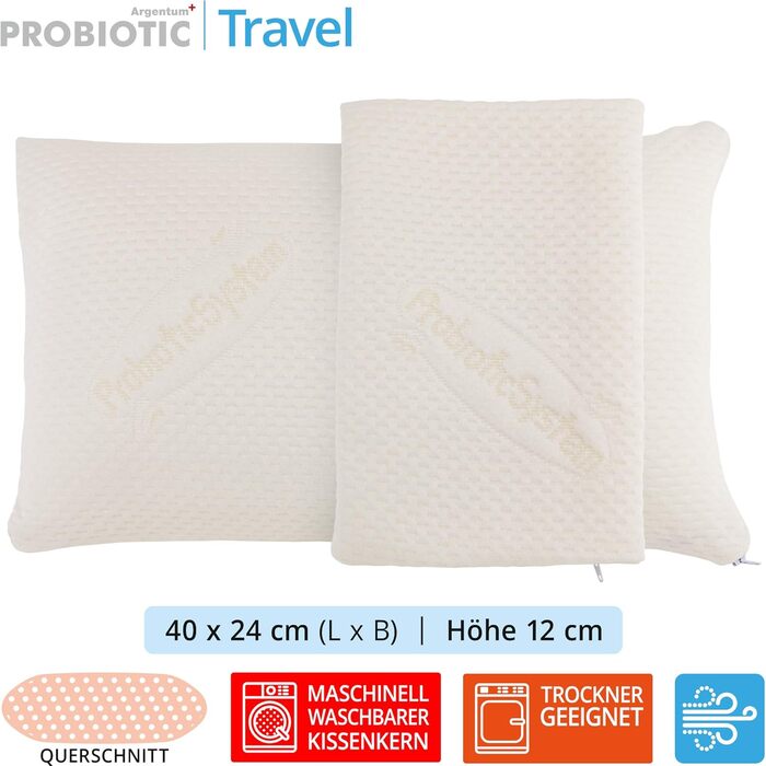 Ортопедична подушка для подорожей з пробіотиками і алое вера, Memory Viscoschaum, 40x24x12 см, чохол у комплекті, MABAMAHO