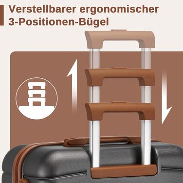 Набір валіз KONO 3 в 1: Trolley, ABS+PC, з коліщатами та кодовим замком (Сірий/Коричневий)