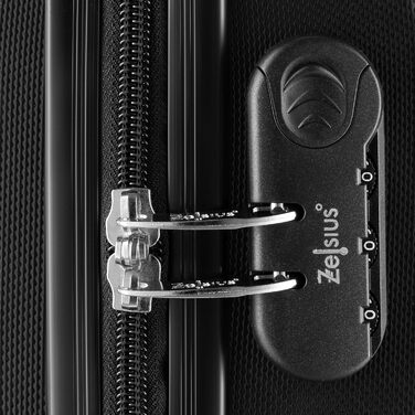 Набір валіз Zelsius 4 шт. чорного кольору | ABS, з кодовим замком, 4 колеса, внутрішній роздільник | Валізний набір 4 шт., Trolley, велика валіза, Luggage Set, ручна валіза чорна 4 шт.