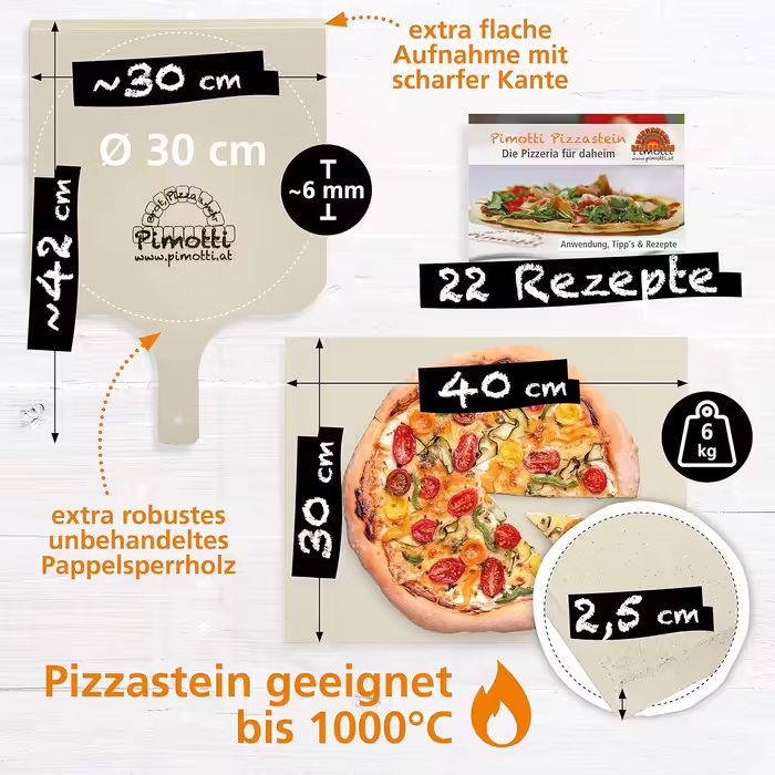 PIMOTTI Pizza Stone 2.5cm Pizza Stone for Oven, Baking Stone made of Schamotte, Rectangular Pizza Stone for Oven, Pizza Stone Plate for Oven, Pizza Stone Grill, Pizza Stone Gas Grill
