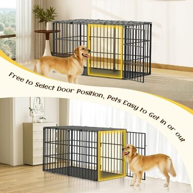 Міцний собачий переносний клітка Pawaboo 56 дюймів: надійний, анти-гризун, з килимком, металевий вольєр для собак з замком, чорний