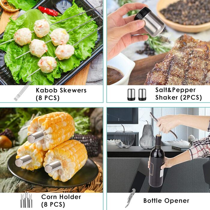 BBQ Grill Utensil Set 32PCS Stainless Steel Grill Accessories with Long Handles, Grill Tongs, Meat Claws, Grill Set Aluminum Grill Case for Camping Ideal Grill Utensil Gift for Men