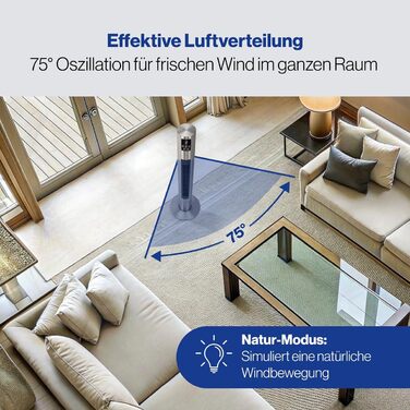 Турбовентилятор ProfiCare® з поворотом | Тихий вентилятор | 3 швидкості | з пультом дистанційного керування | підлоговий вентилятор 105см | дуже тихий | PC TVL 3068 (Modern)