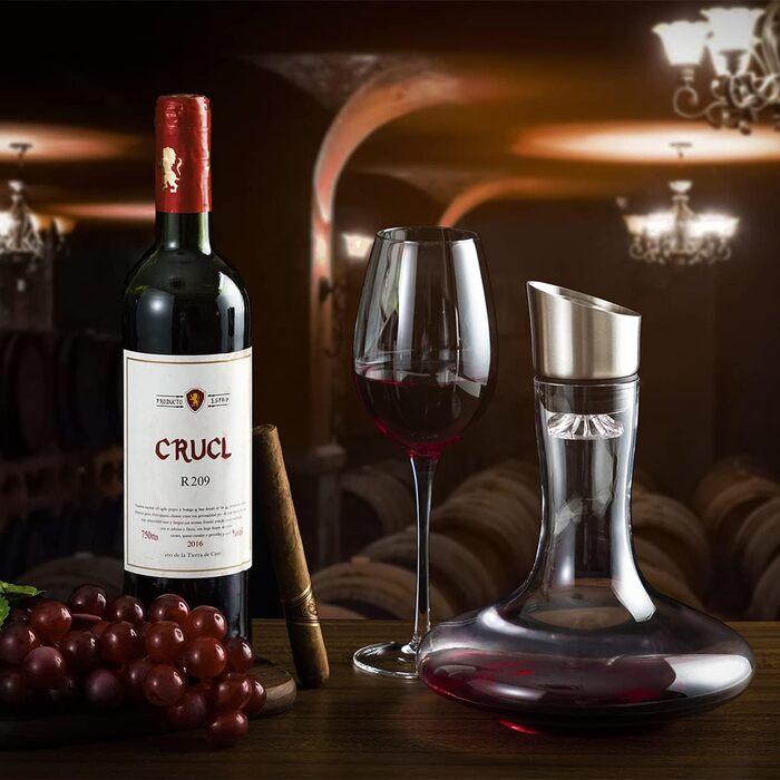 Wine Decanter with Integrated Aerator Spout & Filter, Decanter, Wine Decanter, Wine Aerator, Wine Decanter, Wine Gifts, 100% Hand-Blown Lead-Free Crystal Glass, Wine Accessories