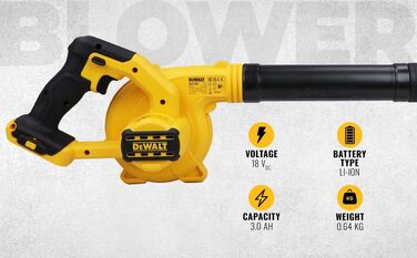 DEWALT Cordless Blower/Leaf Blower (18V, 290 km/h blowing speed, THREE-stage switch, delivered without battery and charger) DCV100-XJ