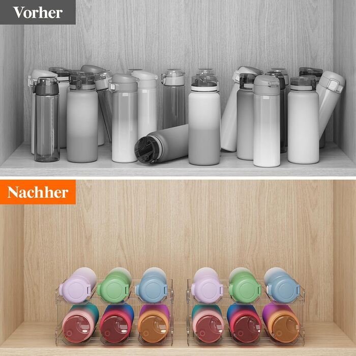 Lifewit Stackable Bottle Organizer Wine Bottle Holder Wine Rack Wine, Freezer, Pantry - Plastic Water Bottle Holder for Kitchen Countertop, Cabinet, Office - 4-Pack