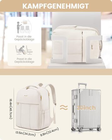 Рюкзак для ручної поклажі OVEVOOK для жінок, 40 л, для подорожей, з відділенням для взуття, для ноутбука 17 дюймів, водонепроникний, для бізнес-поїздок та вихідних (білий, L)