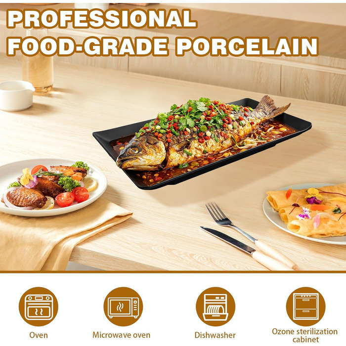 Teller Rechteckig: Сервірна тарілка прямокутна, чорна, для закусок, десертів, суші, салатів, фруктів, антипасті (9615-4)