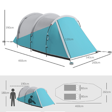 Намет Outsunny Tunnelzelt на 5 осіб, 180H x 460L x 230W см, стійкий до УФ-випромінювання, з кілками, відтяжками, сумкою для перенесення, водовідштовхувальний, Синій | Aosom
