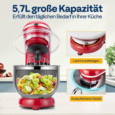Кухонний міксер VIVOHOME 660 Вт, 10 швидкостей, 6 літрів, електричний, з набором насадок (міксер, гак для тіста, вінчик, сепаратор)