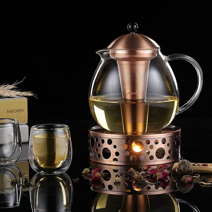Срібна чайник з боросилікатного скла Glastal 1500мл з нержавіючою сталлю 18/8 та ситом, для чайників, тип5 бронзовий чайник з кришкою