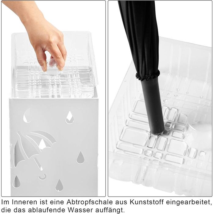 WOLTU Iron Umbrella Stand with Water Tray - 20x20x49cm - 4 Hook Design