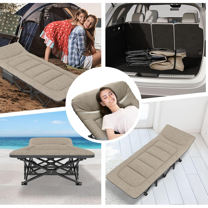 Складне кемпінгове ліжко ATORPOK для дорослих, міцне, до 250 кг, для відпочинку на природі, кемпінгу, подорожей, дому (Хакі)