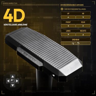 Ігрове крісло Dowinx з PU шкіри, 4D підлокітники, підставка для ніг, ергономічне, до 150 кг, жовте, 57×56×137 см
