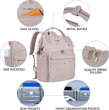 Рюкзак для ноутбука Vankean для жінок, 15.6-16.2 дюйми, з USB-портом, водонепроникний, для роботи/школи/подорожей, квітковий дизайн (світло-рожевий)