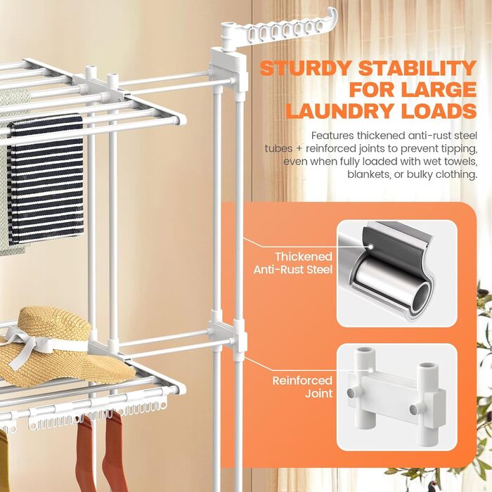 Сушарка для білизни Huracan 2в1: тур, розкладна, висувна, 3 яруси, з тримачами для шкарпеток та білизни (біла)