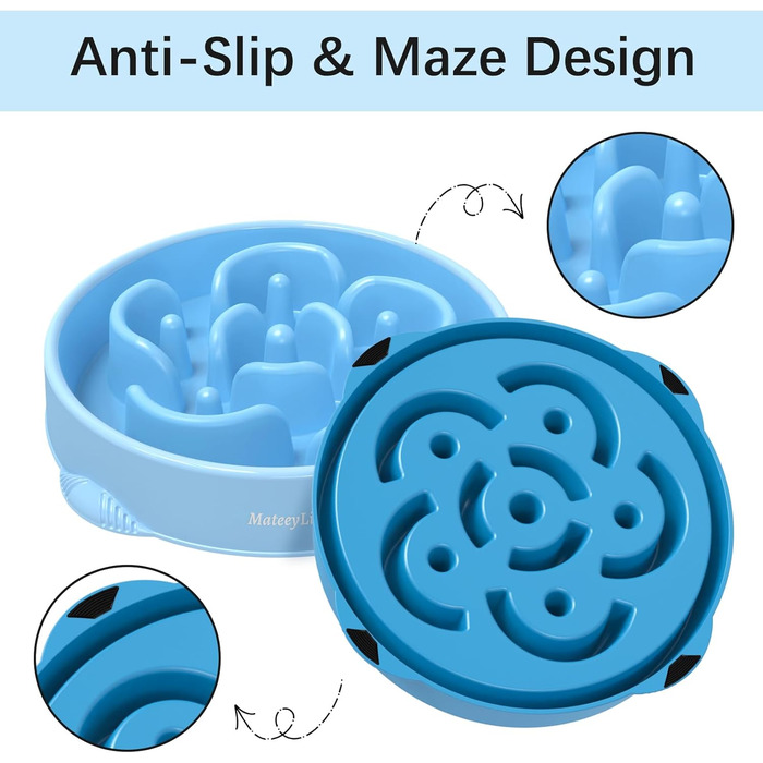 Набори мисок для собак MateeyLife 2 шт. Anti-Slurp – повільна годівниця, миски для собак середніх та великих порід (світло-блакитний & темно-блакитний)