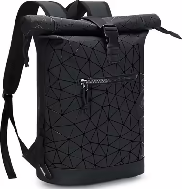 Roll-Top Backpack Waterproof for Women & Men, Large Laptop Backpack with Computer Compartment for 17-inch Laptop, Elegant Travel Backpack Daypack for Travel, Cycling, University, School - Diamond Pattern
