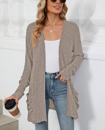 Кардиган жіночий Strickjacke Eegant в'язаний з еластичної тканини, з кишенями, колір хакі, розмір XXL