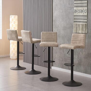 JYMTOM Adjustable Bar Stools Set - Velvet Upholstered Swivel Counter Stools for Bar, Kitchen, Bistro, Cafe & Dining Room (Set of 4, Beige)
