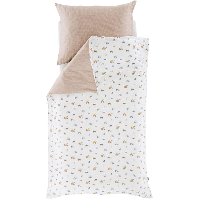 Комплект постільної білизни Träumeland для ліжечка (80x80 см + 35x40 см) - 100% бавовна, зручна сумка-мішечок (Маленька ферма)