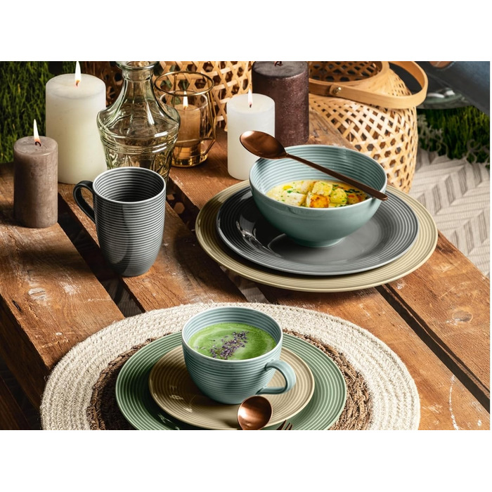 Сервіз столовий SELTMANN WEIDEN Beat 12-piece - білий з блакитними смужками, сучасний стиль