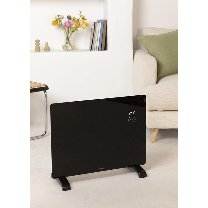 Електричний конвектор CREATE/WARM Crystal 2000W з WiFi, LED-сенсорний екран, 2 режими (1500W, Чорний)
