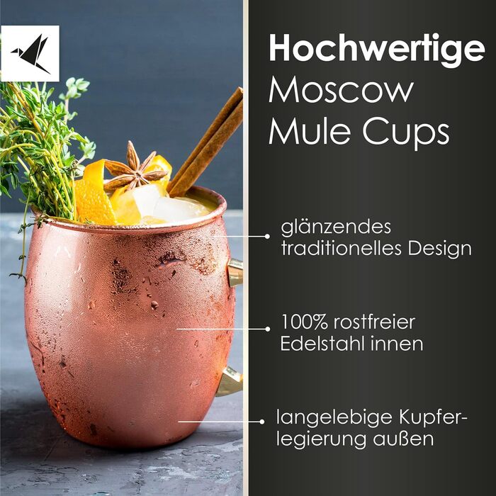 Beyond Moscow Mule Mug Set Copper Mugs - Copper Mugs with Straws & Gift Box | Moscow Mule Copper Cup Set with Traditionally Smooth Finish as a Gin Cup & for Cocktails (Set of 4)