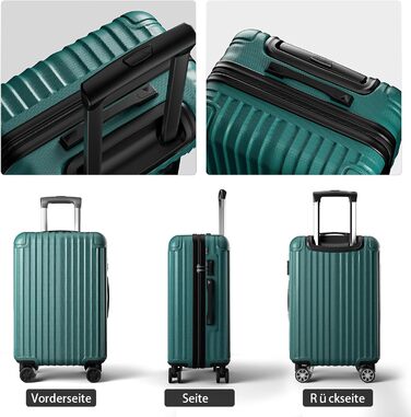 Чемодан 3-секційний, з твердим корпусом, темно-зелений (L)