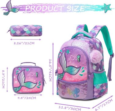 Шкільний рюкзак для дівчинки HTgroce 3 клас. Рюкзак для школи з принтом русалки, колір ліла